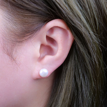 Limerencia Hypoallergenic Pure Ttitanium Handpicked White Freshwater Cultured Pearl Earrings Studs G23 Implant Grade Piercing