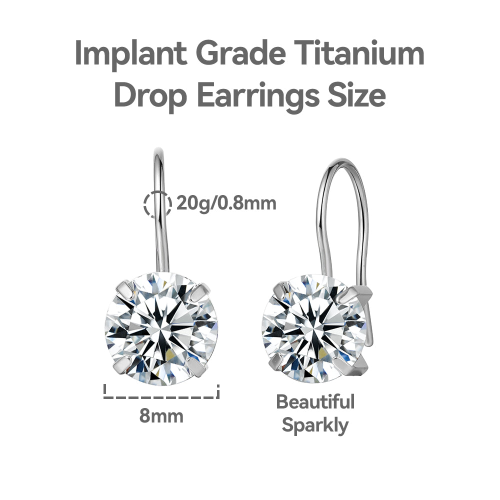 Limerencia Hypoallergenic Pure Titanium Cubic Zirconia Dangle Hoop Earrings,Lightweight Drop Earrings Round bright zirconia size 8mm (5/16inch) for Sensitive Ears Women Girls