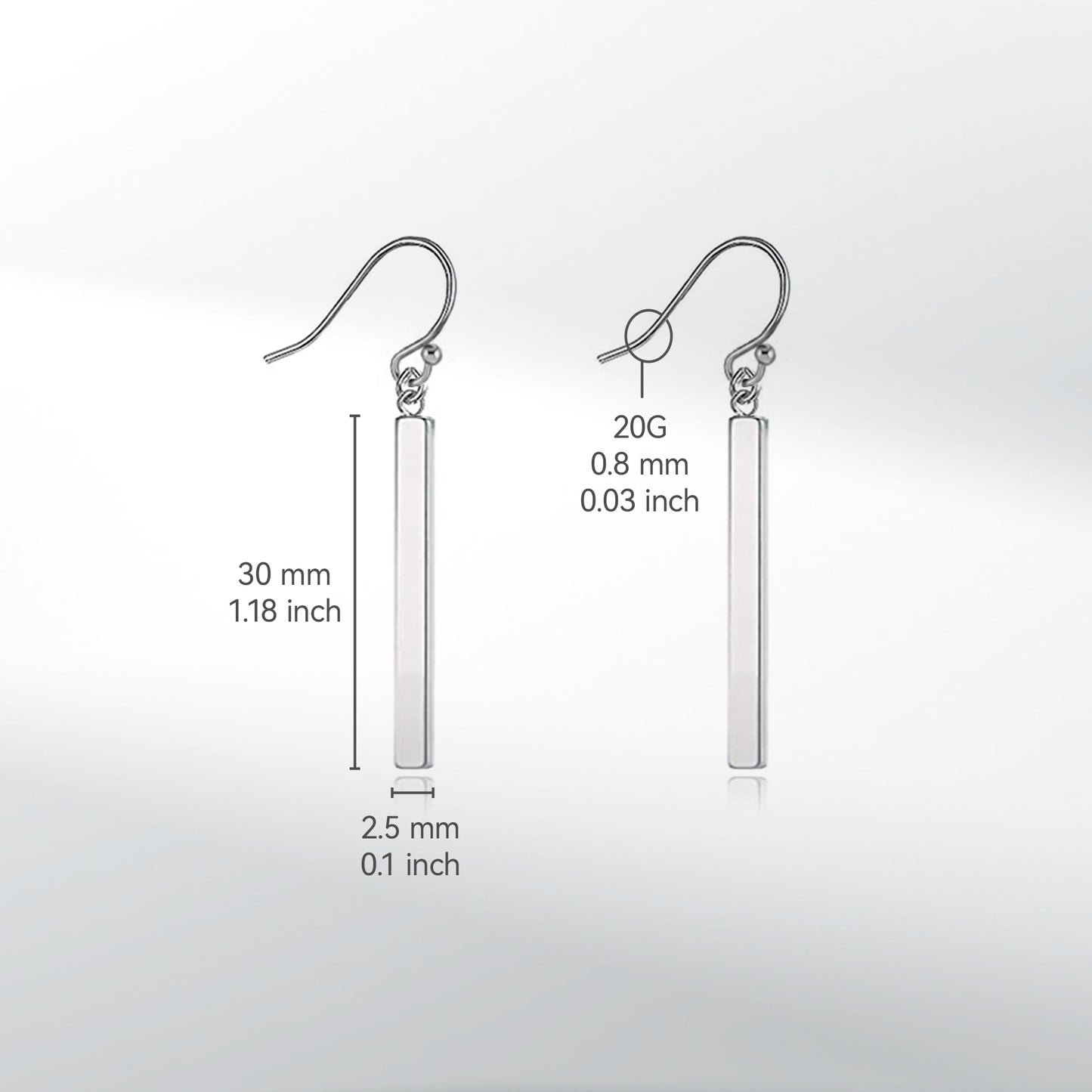 Limerencia Pure Titanium Vertical Bar Dangle Earrings, Lightweight Drop Earrings Hypoallergenic for Sensitive Ears Women (30 mm, Silver)