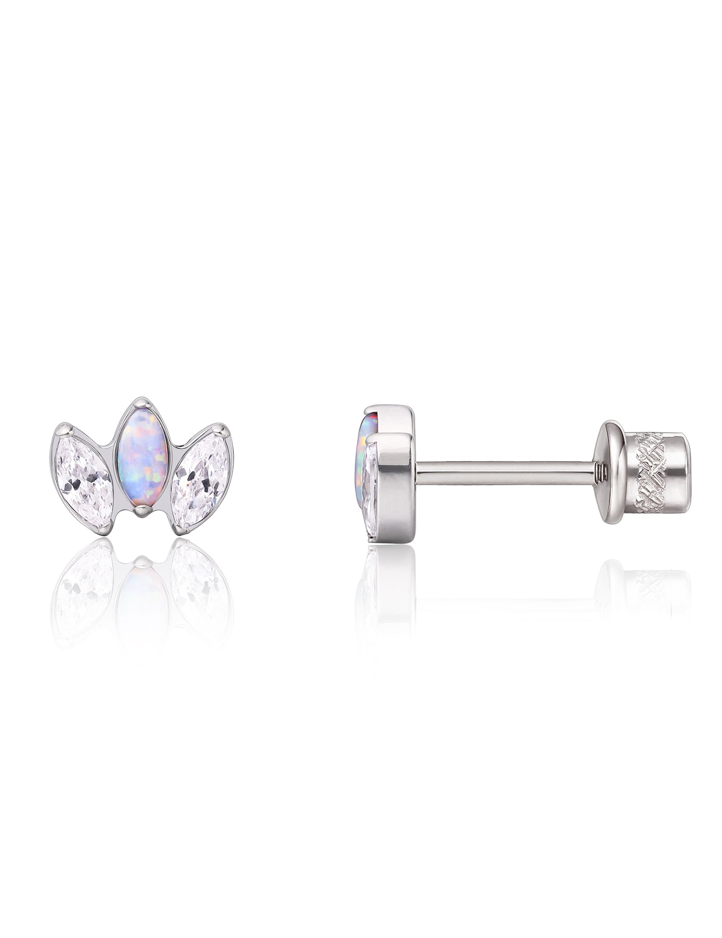limerencia Hypoallergenic G23 Implant Grade Titanium Screw Back Earrings Tragus 20G Helix F136 Piercing Post for Girls' Sensitive Ears Cartilage- CZ + Opal Crown