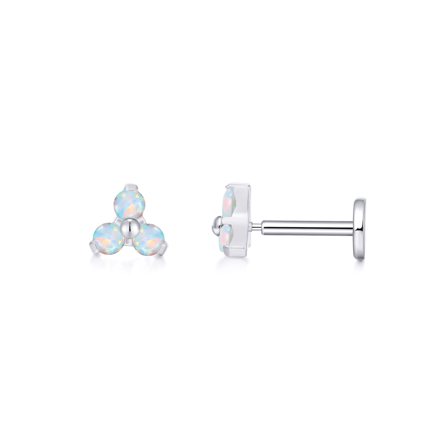 limerencia G23 Hypoallergenic 18g Flat Back Stud Earrings | F136 Implant Grade Titanium Press Fit Threadless Push Pop in Cartilage Helix Labret Lip Monroe Tragus Piercing Studs- Trinity Opal