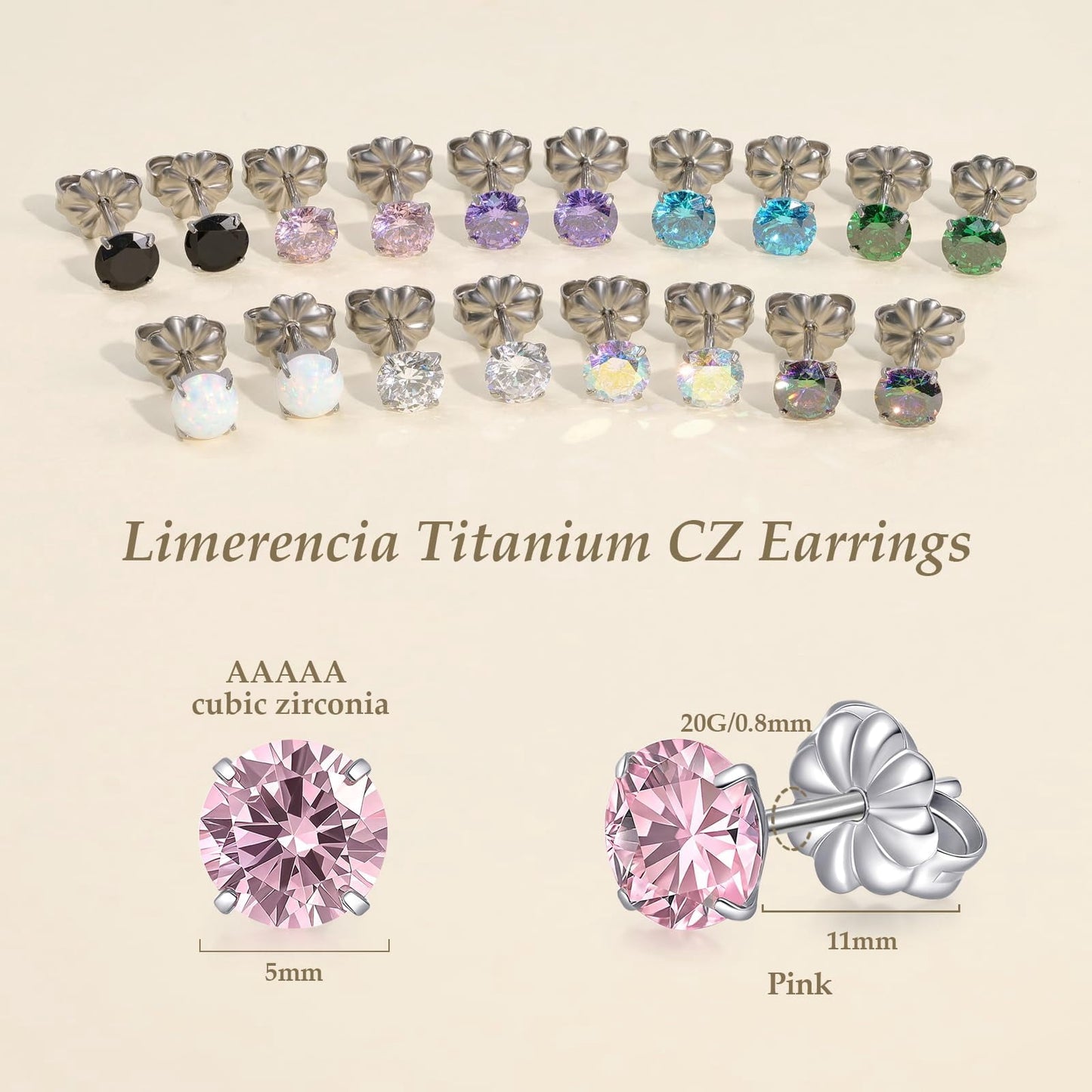 Limerencia Hypoallergenic Titanium Earrings | F136 Implant Grade Pure Titanium, Suitable for Sensitive Ears with Birthstone Crystals CZ Simulated Diamonds