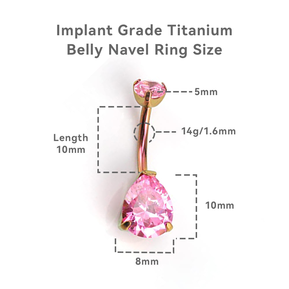 limerencia G23 Titanium Belly Button Rings hypoallergenic medical implant grade 14G Teardrop CZ Belly Navel Rings Piercing Belly Bars(Water drop belly button ring) (Rose Gold + Pink)…