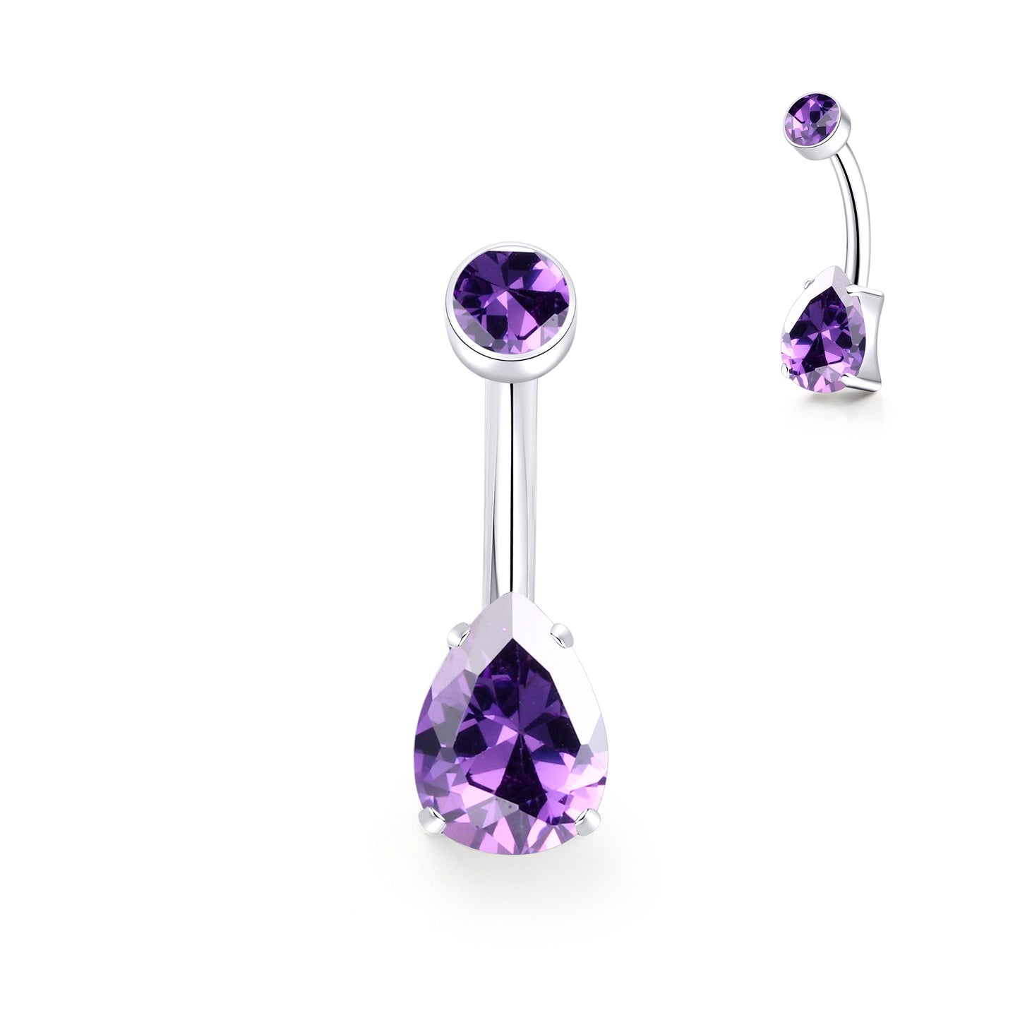 limerencia 14G G23 Titanium Belly Button Ring with Small Teardrop Cubic Zirconia 10mm Internally Threaded Navel Piercing Jewelry (10mm, Purple CZ)