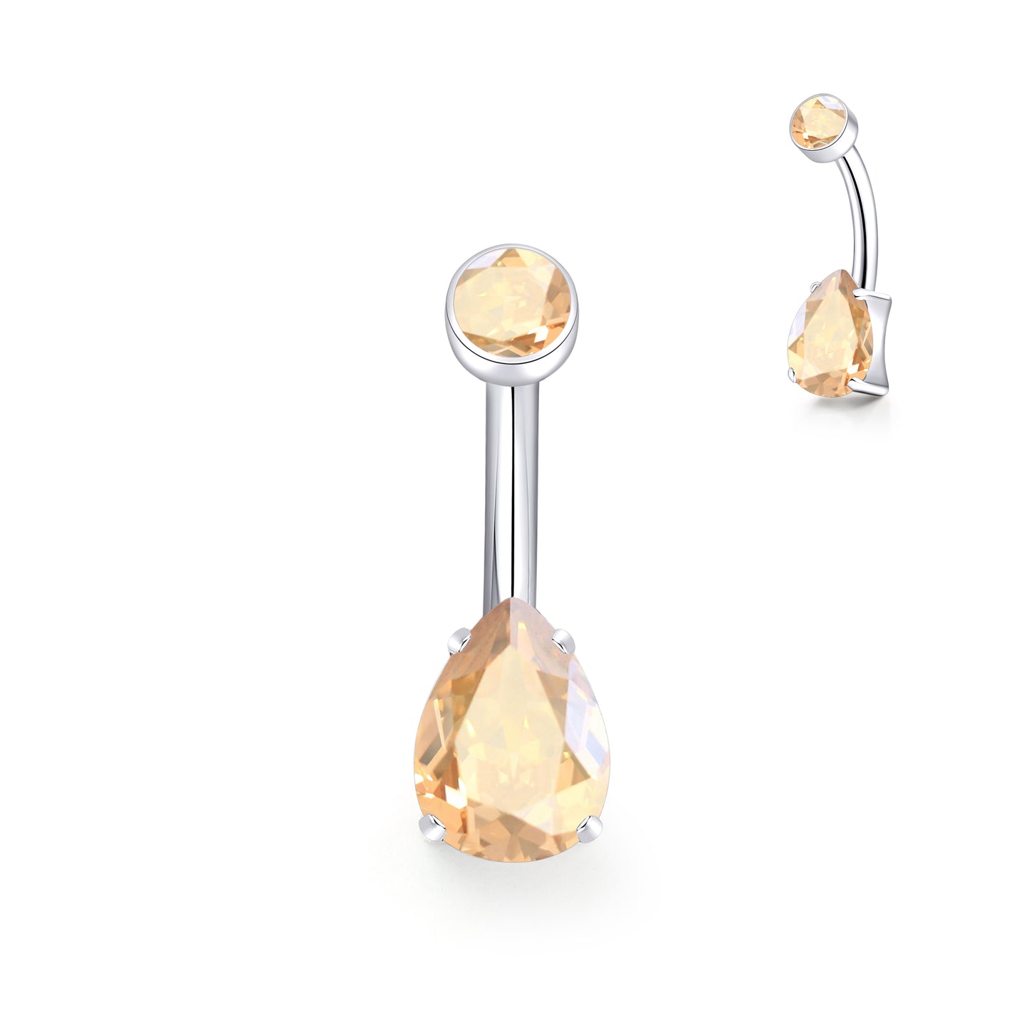 limerencia 14G G23 Titanium Belly Button Ring with Small Teardrop Cubic Zirconia 10mm Internally Threaded Navel Piercing Jewelry (10 mm, Champagne CZ)