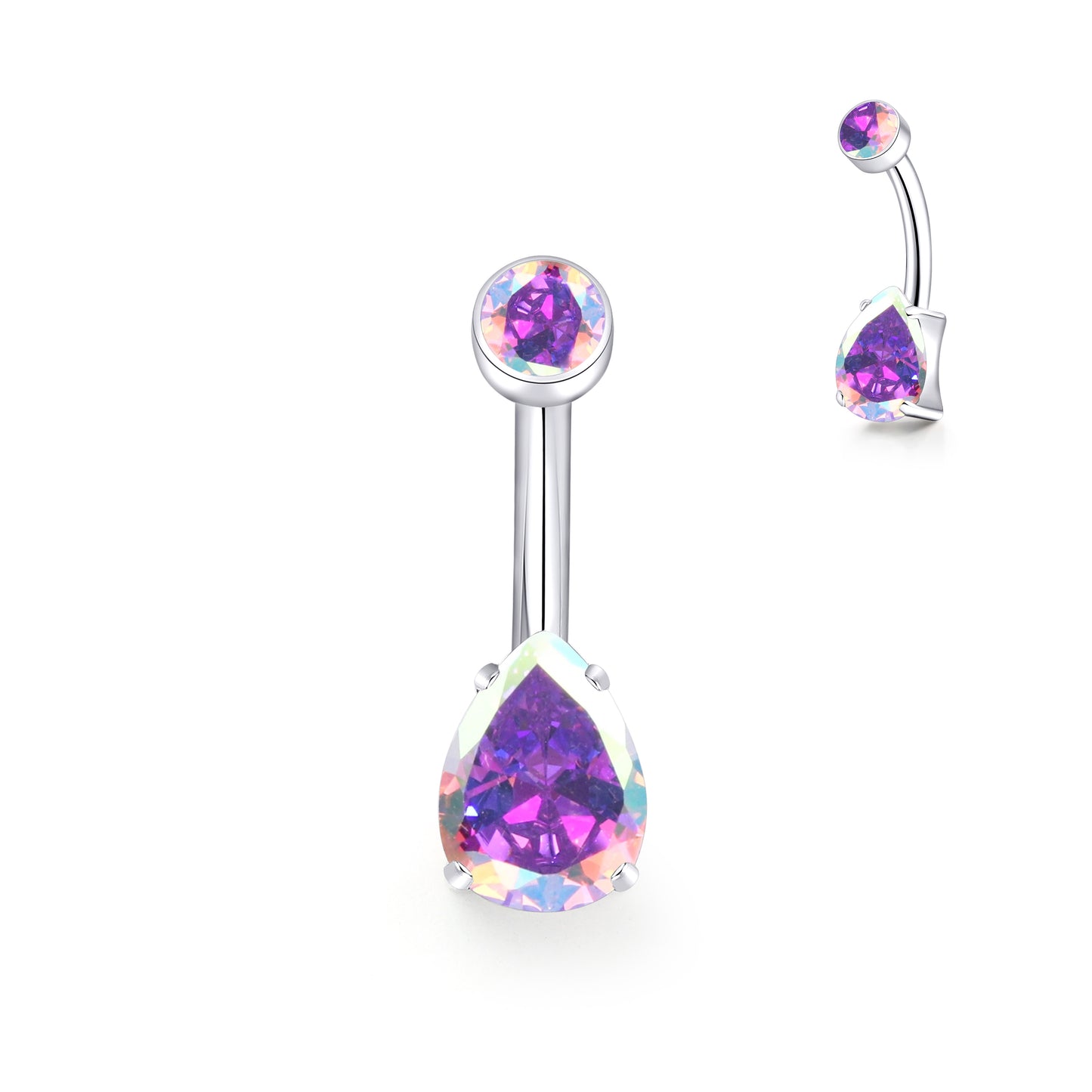 limerencia 14G G23 Titanium Belly Button Ring with Small Teardrop Cubic Zirconia 10mm Internally Threaded Navel Piercing Jewelry (10 mm, Aurora Borealis)