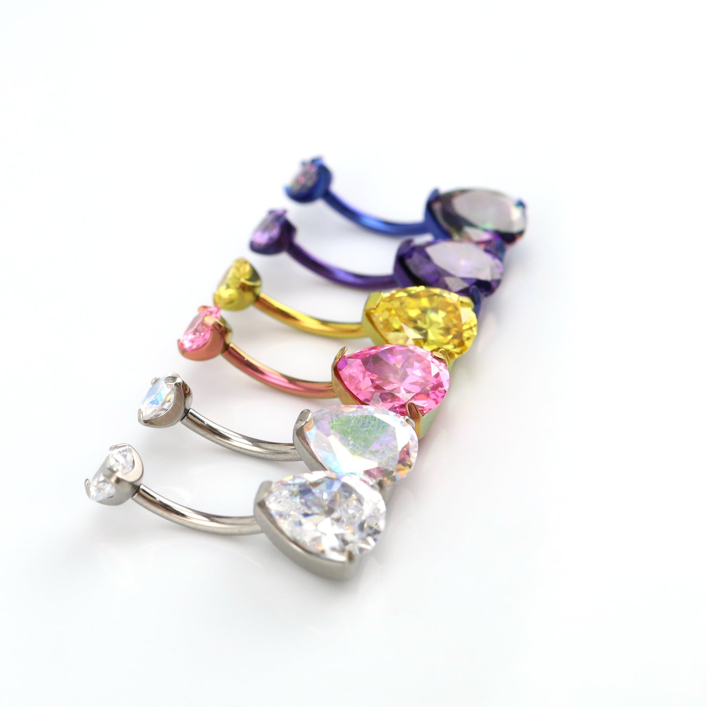 limerencia G23 Titanium Belly Button Rings hypoallergenic medical implant grade 14G Teardrop CZ Belly Navel Rings Piercing Belly Bars(Water drop belly button ring) (Purple + Purple)