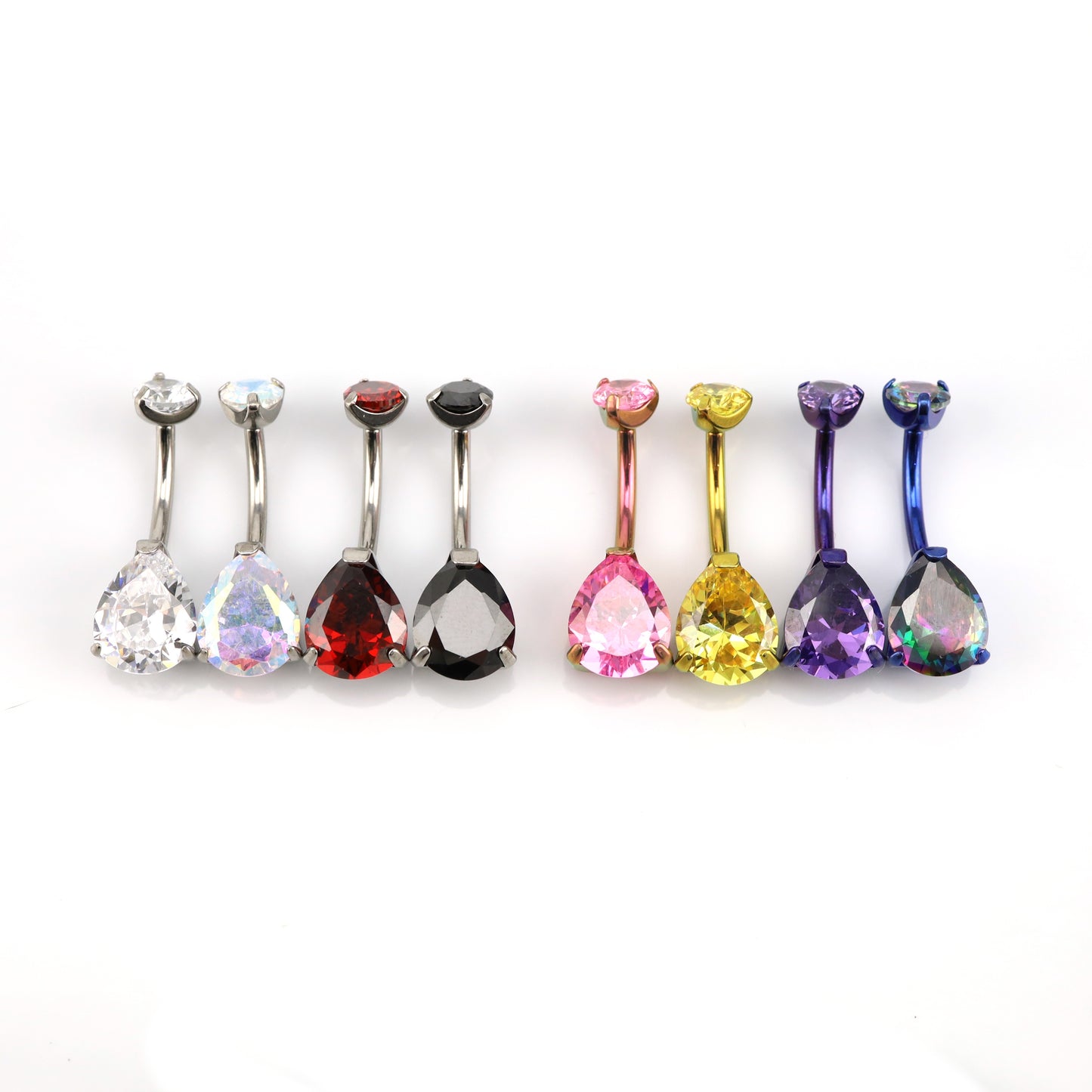 limerencia G23 Titanium Belly Button Rings hypoallergenic medical implant grade 14G Teardrop CZ Belly Navel Rings Piercing Belly Bars(Water drop belly button ring) (RED)
