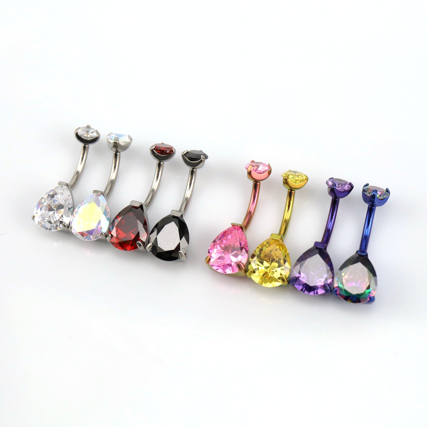 limerencia G23 Titanium Belly Button Rings hypoallergenic medical implant grade 14G Teardrop CZ Belly Navel Rings Piercing Belly Bars(Water drop belly button ring) (Gold + Yellow)