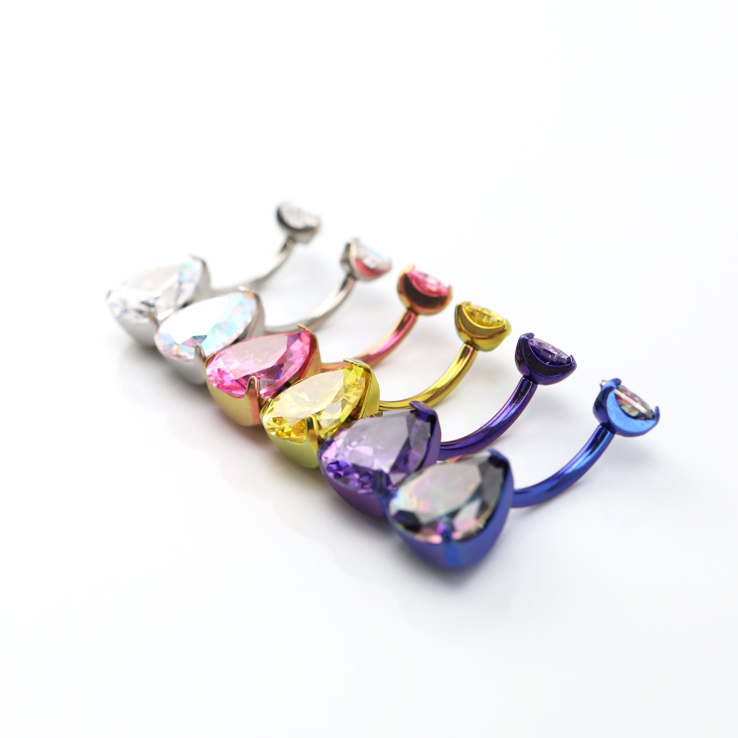 limerencia G23 Titanium Belly Button Rings hypoallergenic medical implant grade 14G Teardrop CZ Belly Navel Rings Piercing Belly Bars(Water drop belly button ring) (Purple + Purple)