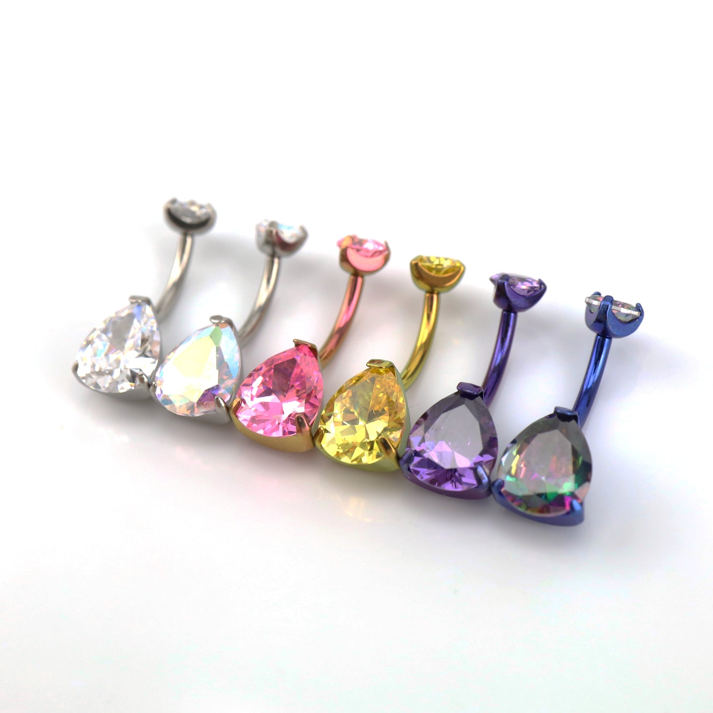 limerencia G23 Titanium Belly Button Rings hypoallergenic medical implant grade 14G Teardrop CZ Belly Navel Rings Piercing Belly Bars(Water drop belly button ring) (Black + Colorful)