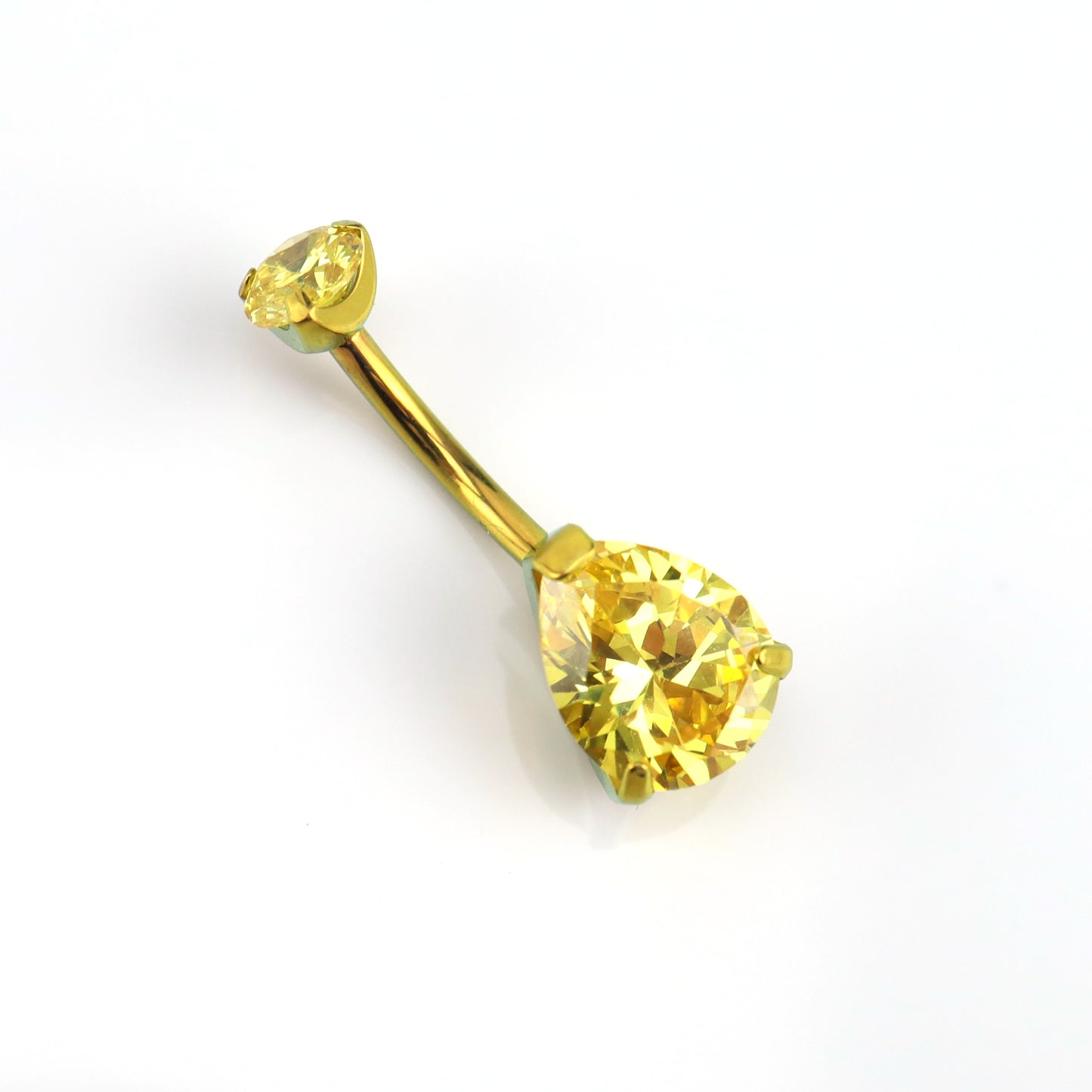 limerencia G23 Titanium Belly Button Rings hypoallergenic medical implant grade 14G Teardrop CZ Belly Navel Rings Piercing Belly Bars(Water drop belly button ring) (Gold + Yellow)