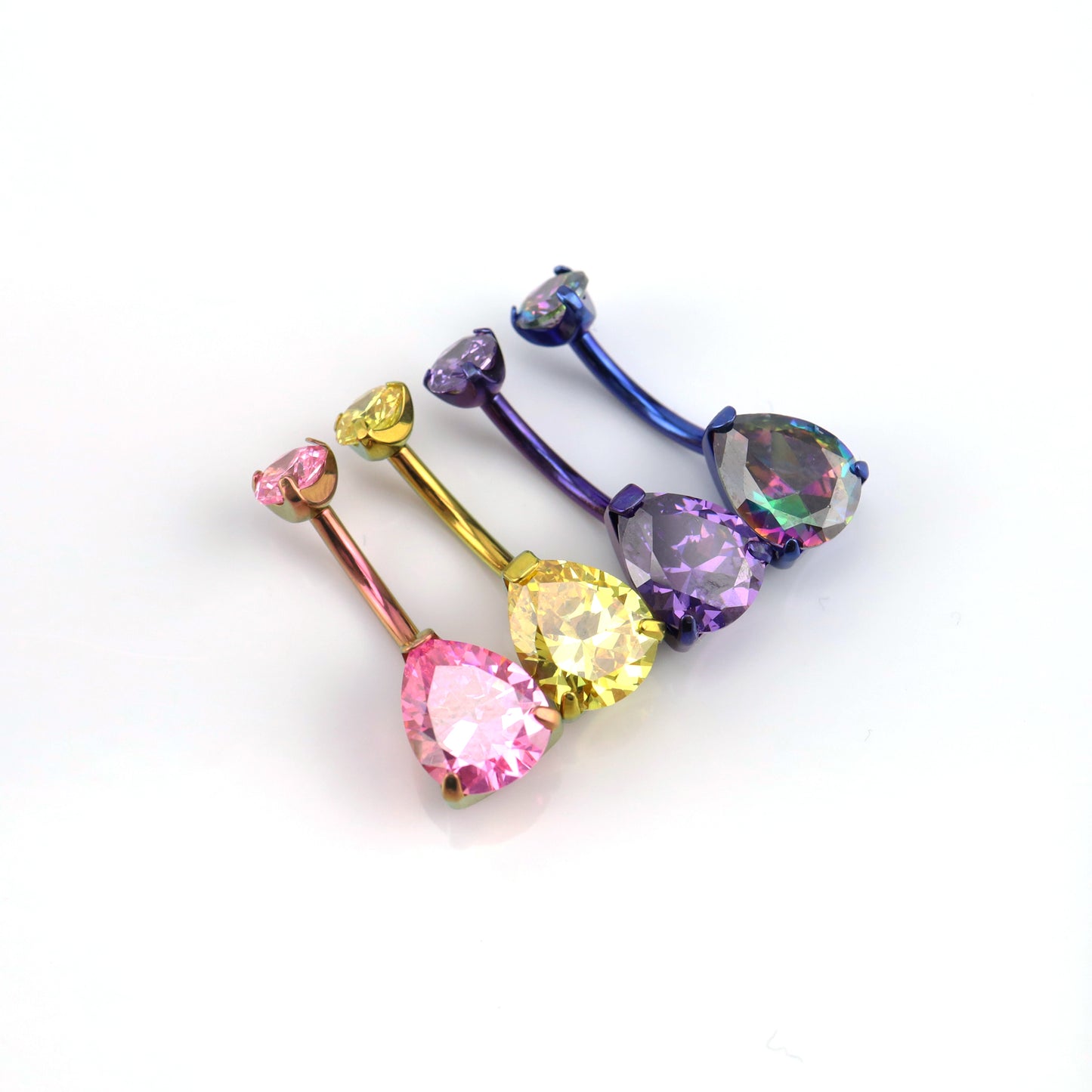 limerencia G23 Titanium Belly Button Rings hypoallergenic medical implant grade 14G Teardrop CZ Belly Navel Rings Piercing Belly Bars(Water drop belly button ring) (Gold + Yellow)