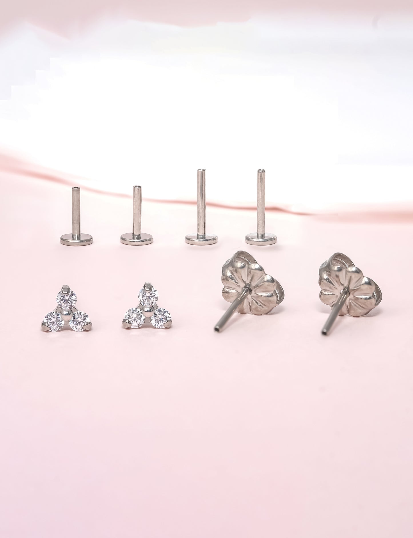 limerencia G23 Hypoallergenic 18g Flat Back Stud Earrings | F136 Implant Grade Titanium Press Fit Threadless Push Pop in Cartilage Helix Labret Lip Monroe Tragus Piercing Studs- Trinity CZ