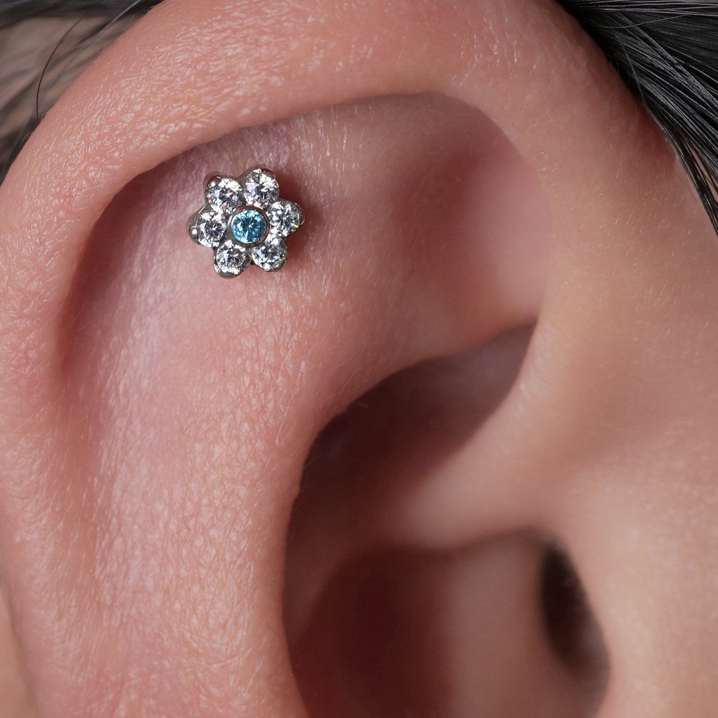 limerencia F136 Titanium Hypoallergenic Piercing Jewelry 18G 6mm 8mm 10mm For Tragus,Helix,Conch,Cartilage,Lip,Implant Grade Flat Back Internally Threaded Stud Earrings (blue flower 1pc)