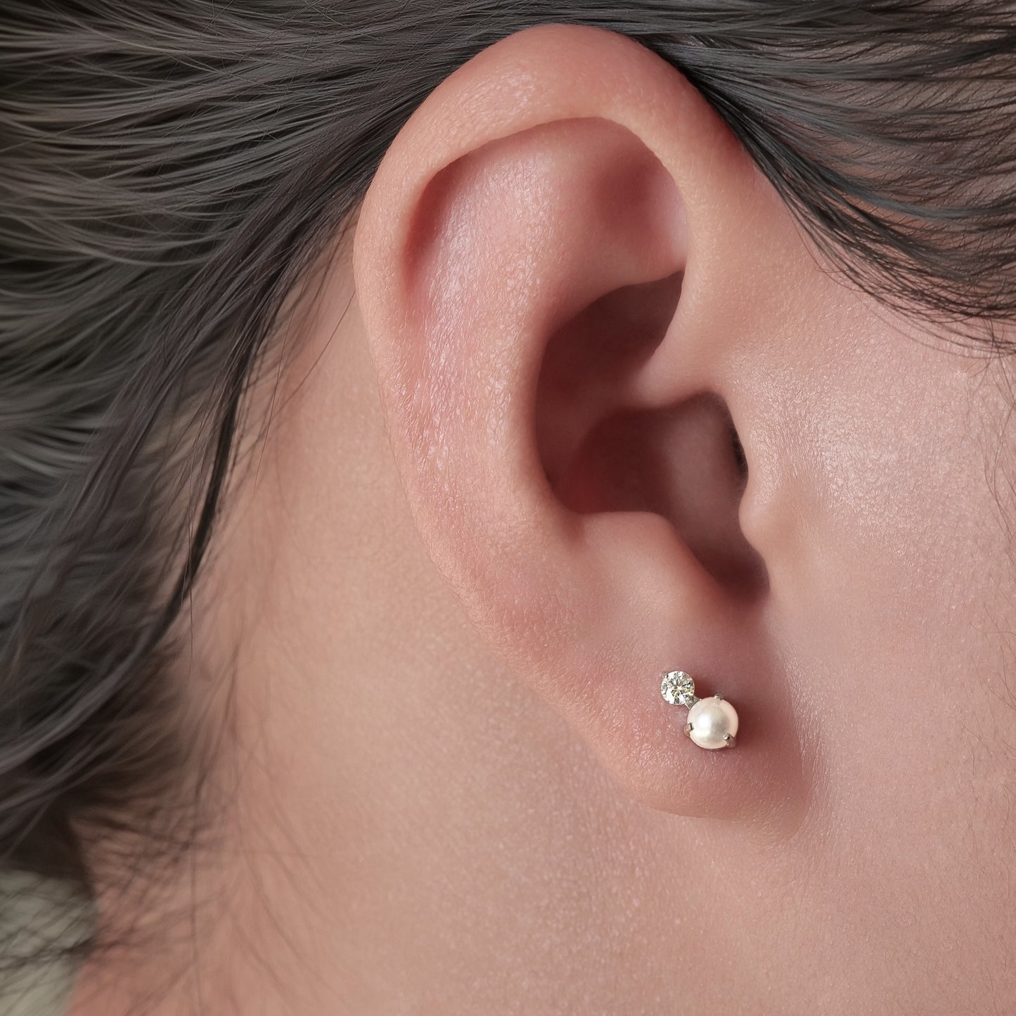 Limerencia G23 Hypoallergenic 18g Flat Back Stud Earrings | F136 Implant Grade Titanium Press Fit Threadless Push Pop in Cartilage Helix Labret Lip Monroe Tragus Piercing Studs- CZ + Pearl