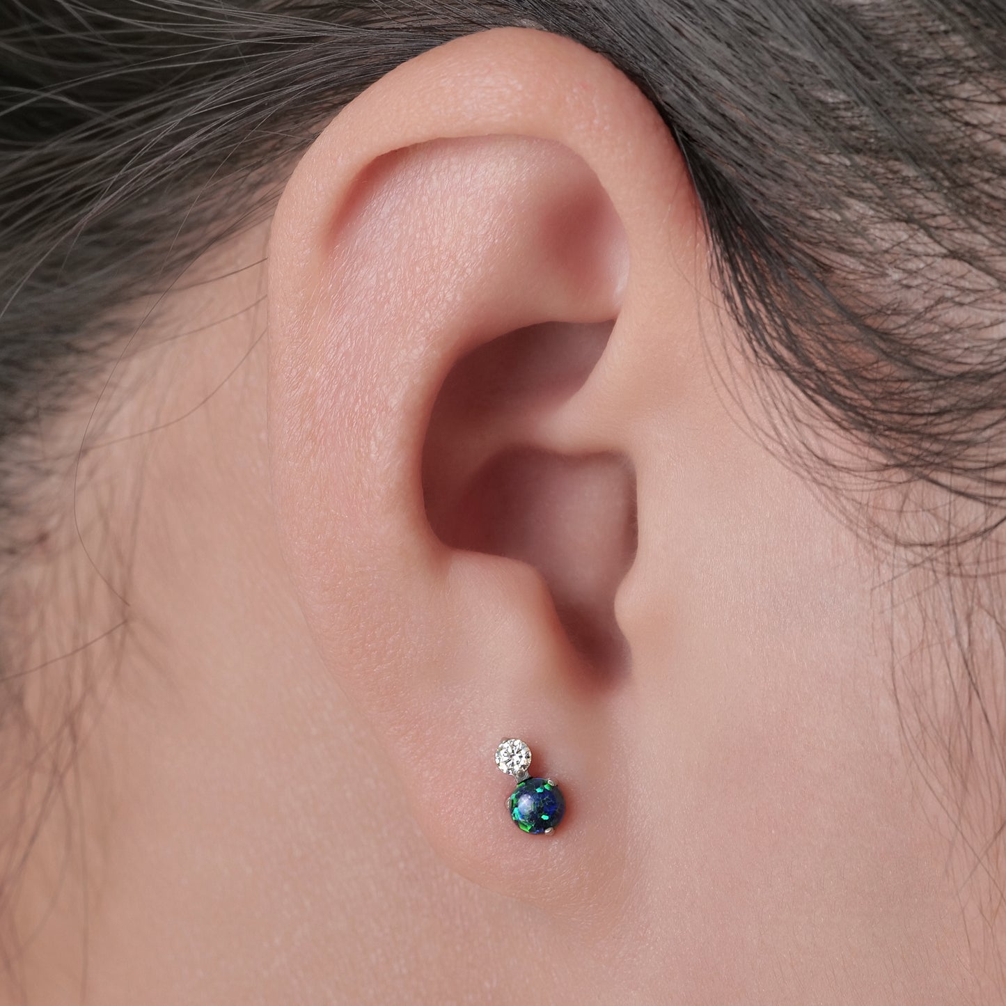 Limerencia G23 Hypoallergenic 18g Flat Back Stud Earrings | F136 Implant Grade Titanium Press Fit Threadless Push Pop in Cartilage Helix Labret Lip Monroe Tragus Piercing Studs- CZ + Green Opal