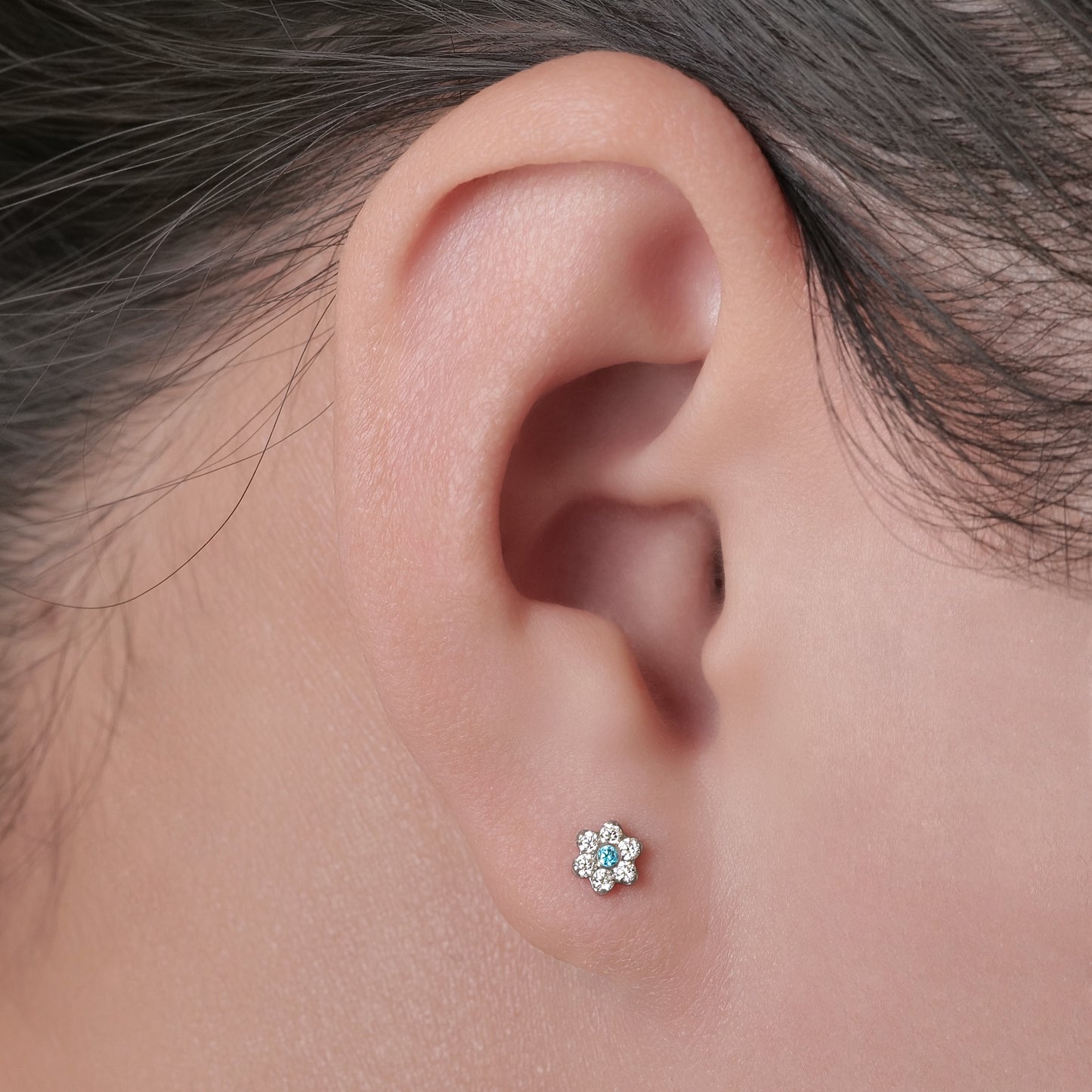 limerencia F136 Titanium Hypoallergenic Piercing Jewelry 18G 6mm 8mm 10mm For Tragus,Helix,Conch,Cartilage,Lip,Implant Grade Flat Back Internally Threaded Stud Earrings (blue flower 1pc)