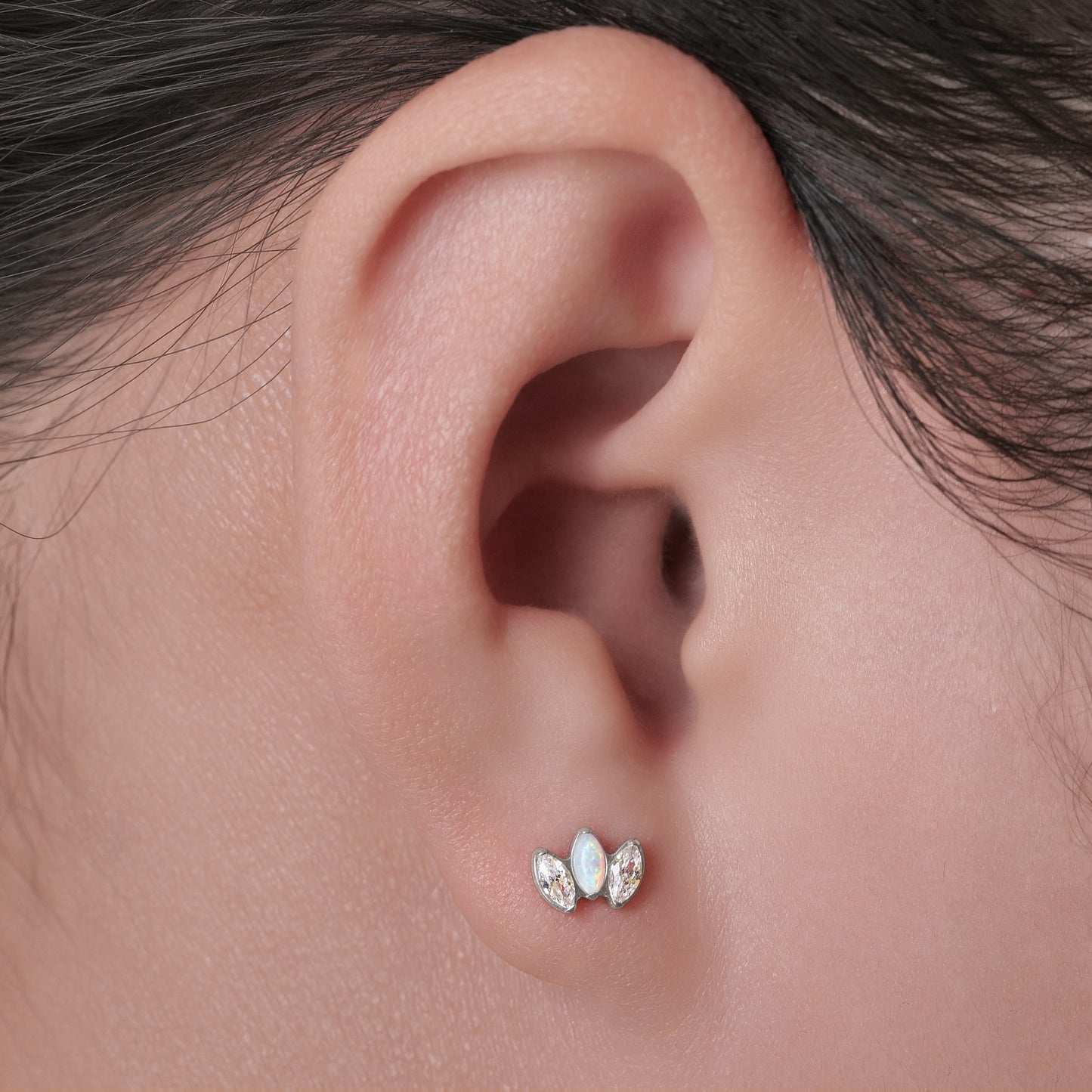 Limerencia Pure Titanium Hypoallergenic Earrings | White Opal + White CZ Crown | Implant Grade Piercing jewelry| Suitable for Sensitive Ears Delicate Jewelry