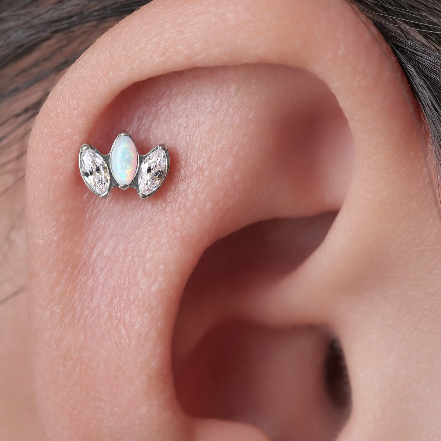 Limerencia Pure Titanium Hypoallergenic Earrings | White Opal + White CZ Crown | Implant Grade Piercing jewelry| Suitable for Sensitive Ears Delicate Jewelry