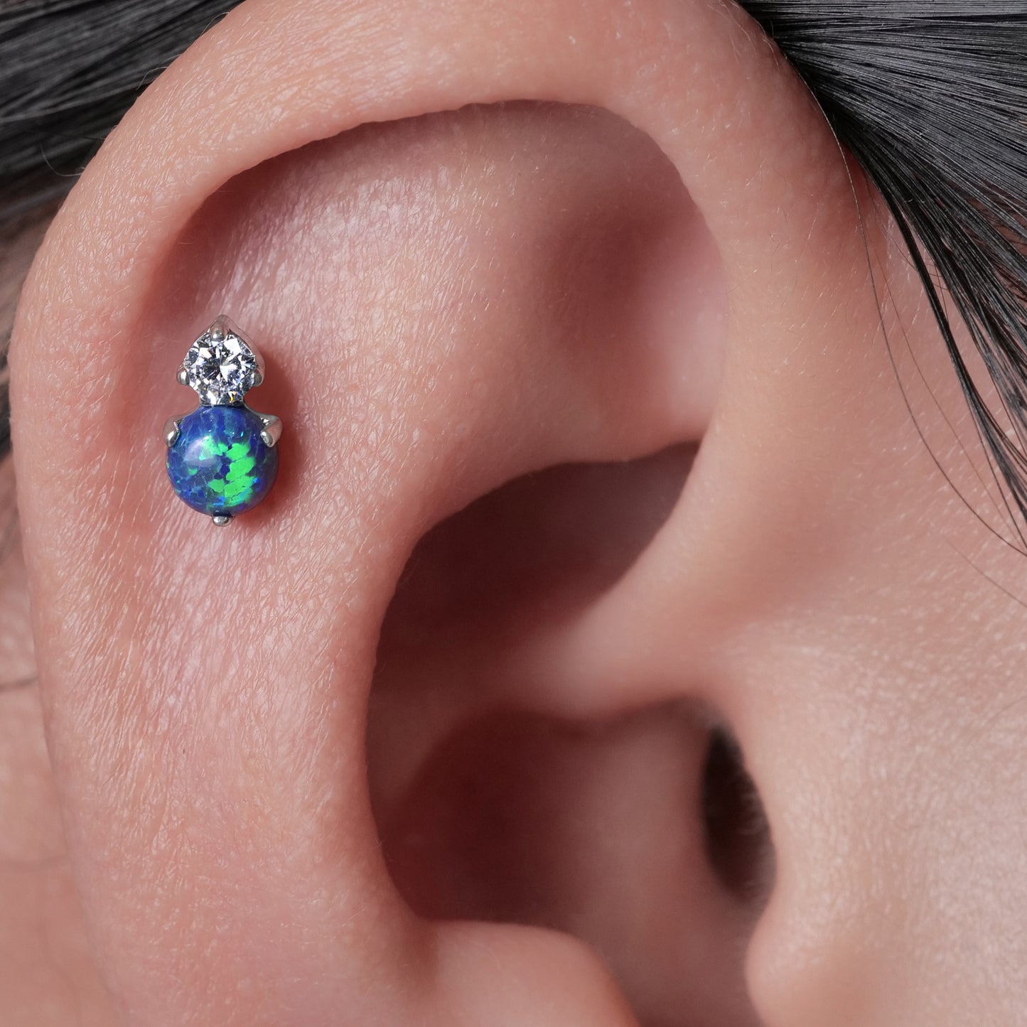 Limerencia G23 Hypoallergenic 18g Flat Back Stud Earrings | F136 Implant Grade Titanium Press Fit Threadless Push Pop in Cartilage Helix Labret Lip Monroe Tragus Piercing Studs- CZ + Green Opal