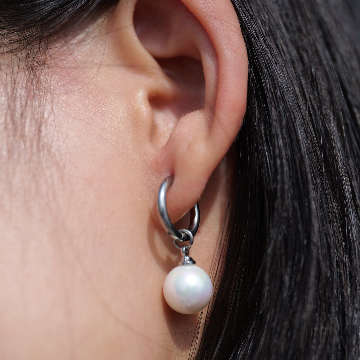 Limerencia Hypoallergenic Pure Titanium Post Lightweight Dangle Huggie Earrings for Women | Vertical Bar, Cross, Moon, Lightning | Dainty Earrings (10mm Pearl)