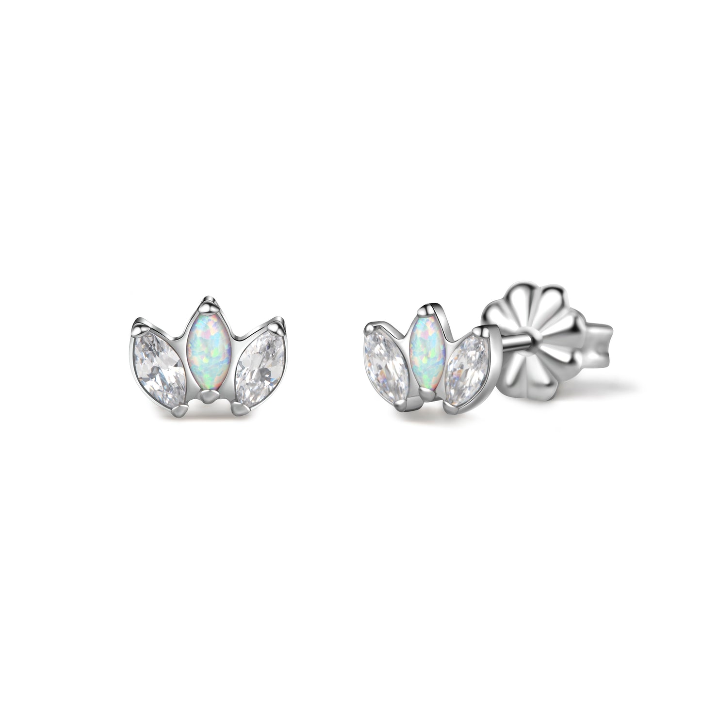Limerencia Pure Titanium Hypoallergenic Earrings | White Opal + White CZ Crown | Implant Grade Piercing jewelry| Suitable for Sensitive Ears Delicate Jewelry