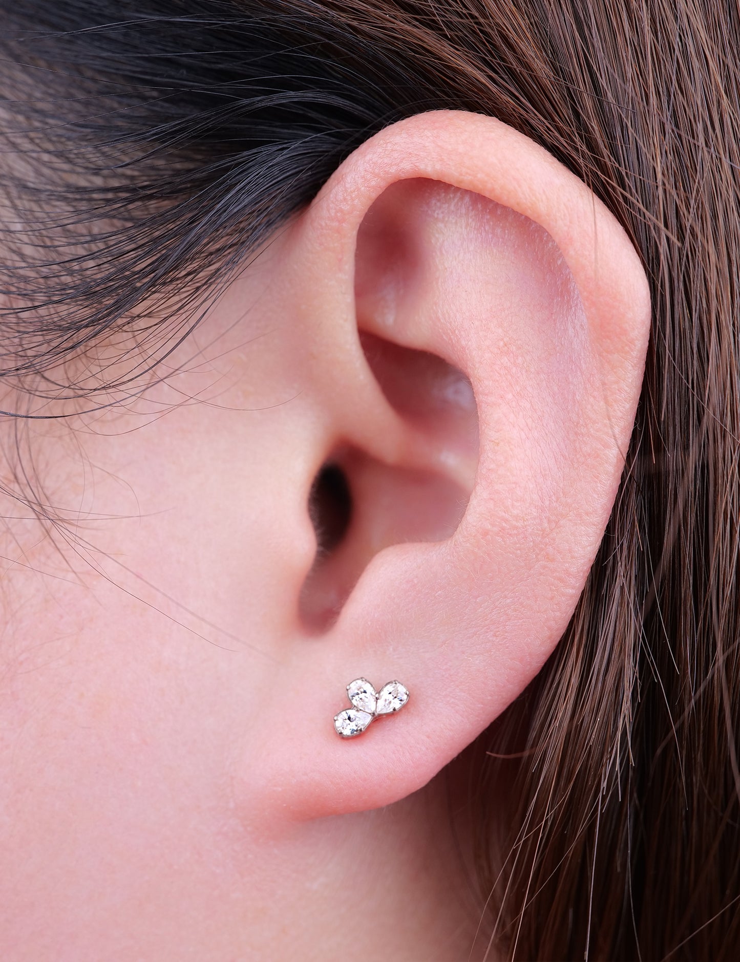 limerencia 18g Titanium Internally Threaded Tragus Piercing Jewelry CZ Top Flat Back Piercing Nose Studs Earring, Helix, Cartilage, Labret, Monroe for Women or Men- Three Water Drops