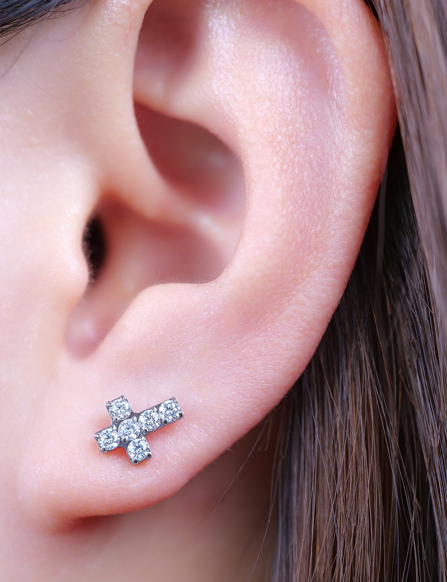 limerencia G23 Hypoallergenic 18g Flat Back Stud Earrings | F136 Implant Grade Titanium Press Fit Threadless Push Pop in Cartilage Helix Labret Lip Monroe Tragus Piercing Studs- Cross CZ