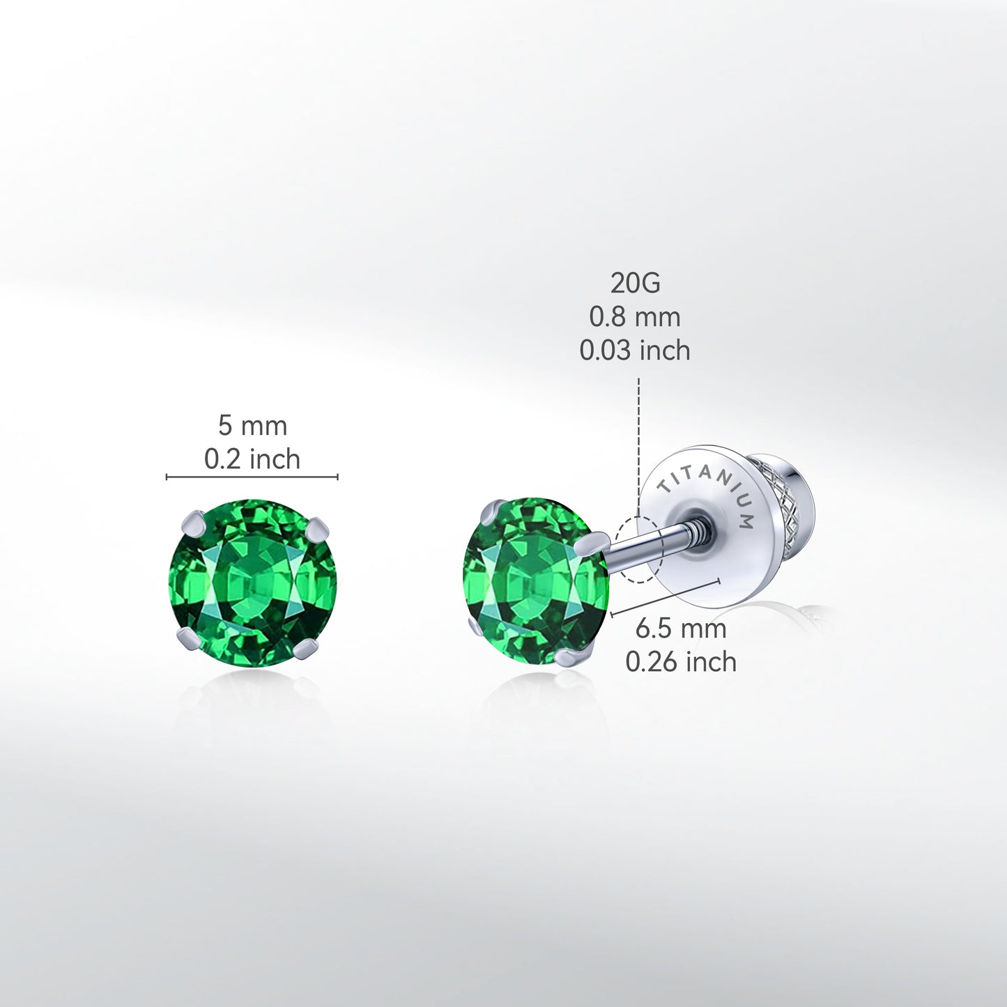Limerencia Titanium Hypoallergenic Earrings Studs G23 for Women 5A Cubic Zirconia Helix Screw Back Implant Grade F136 Piercing Earrings for Sensitive Ears (Green)