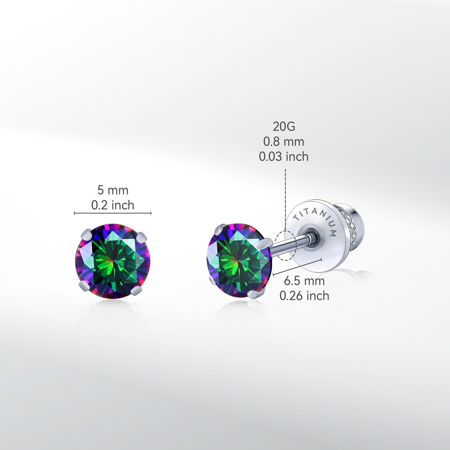 Limerencia Titanium Hypoallergenic Earrings Studs G23 for Women 5A Cubic Zirconia Helix Screw Back Implant Grade F136 Piercing Earrings for Sensitive Ears (Rainbow Quartz)