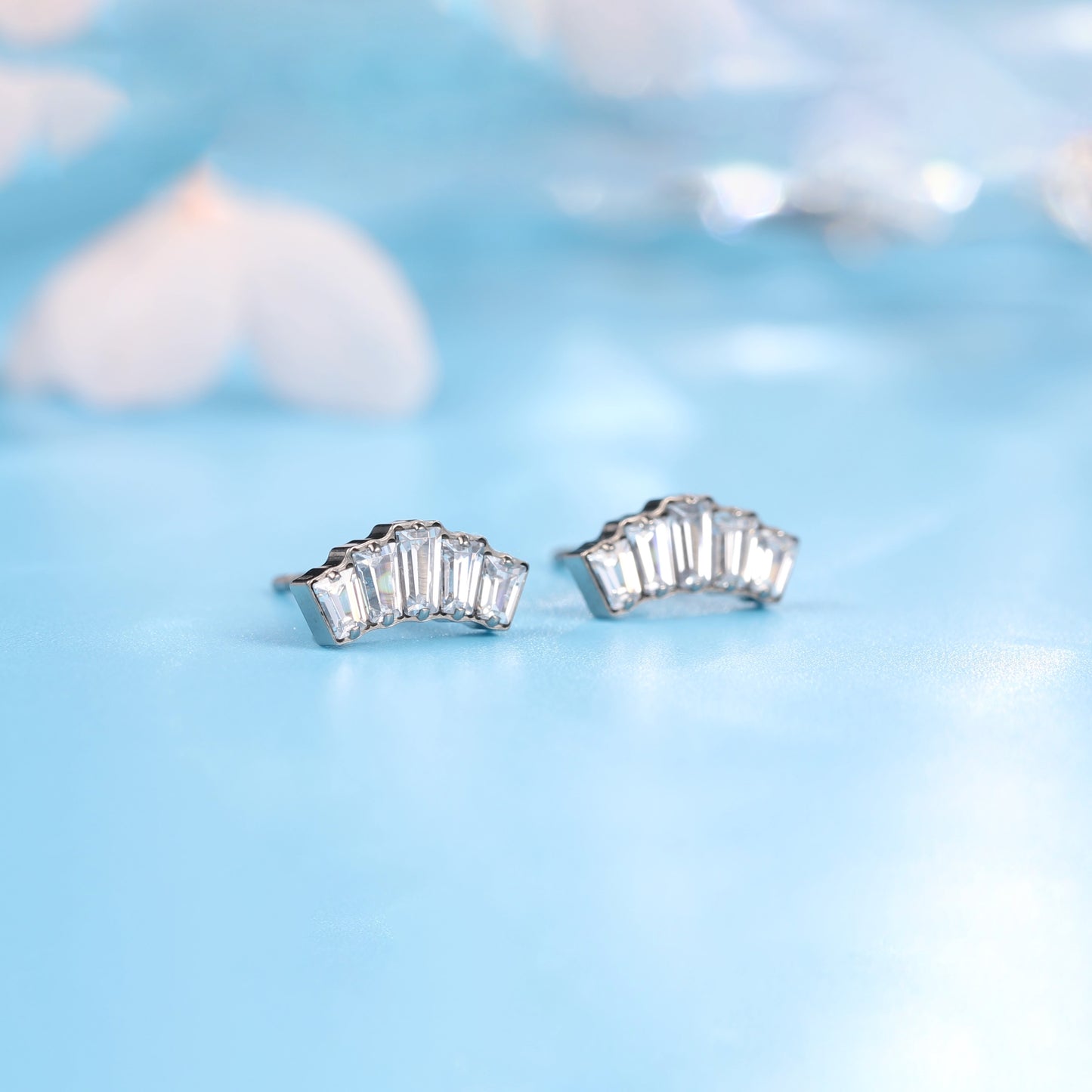 Limerencia Pure Titanium Hypoallergenic Earrings | White CZ Cluster Crown| Implant Grade Piercing jewelry| Suitable for Sensitive Ears Delicate Jewelry