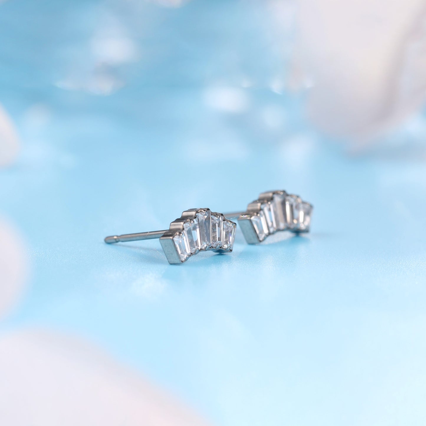 Limerencia Pure Titanium Hypoallergenic Earrings | White CZ Cluster Crown| Implant Grade Piercing jewelry| Suitable for Sensitive Ears Delicate Jewelry