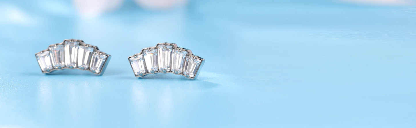 Limerencia Pure Titanium Hypoallergenic Earrings | White CZ Cluster Crown| Implant Grade Piercing jewelry| Suitable for Sensitive Ears Delicate Jewelry