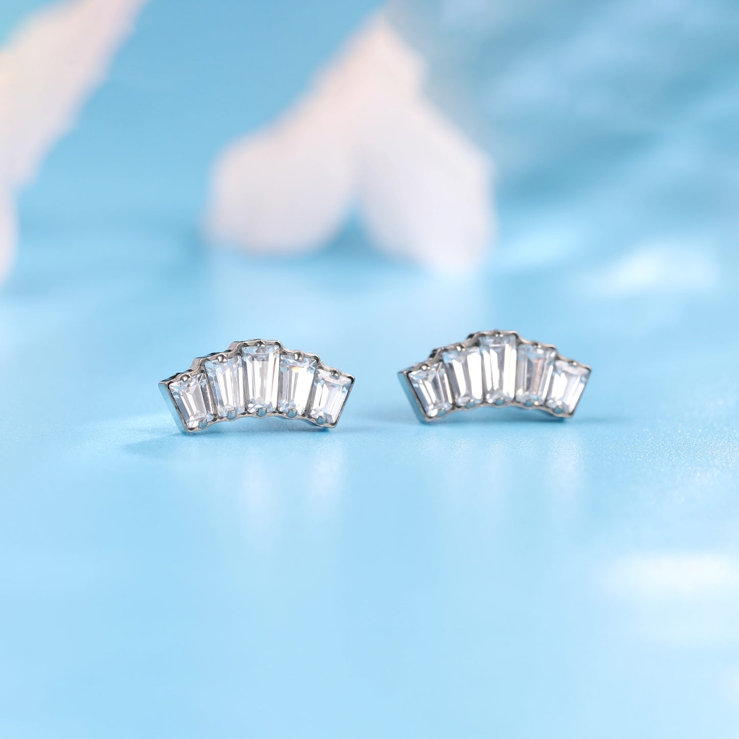Limerencia Pure Titanium Hypoallergenic Earrings | White CZ Cluster Crown| Implant Grade Piercing jewelry| Suitable for Sensitive Ears Delicate Jewelry