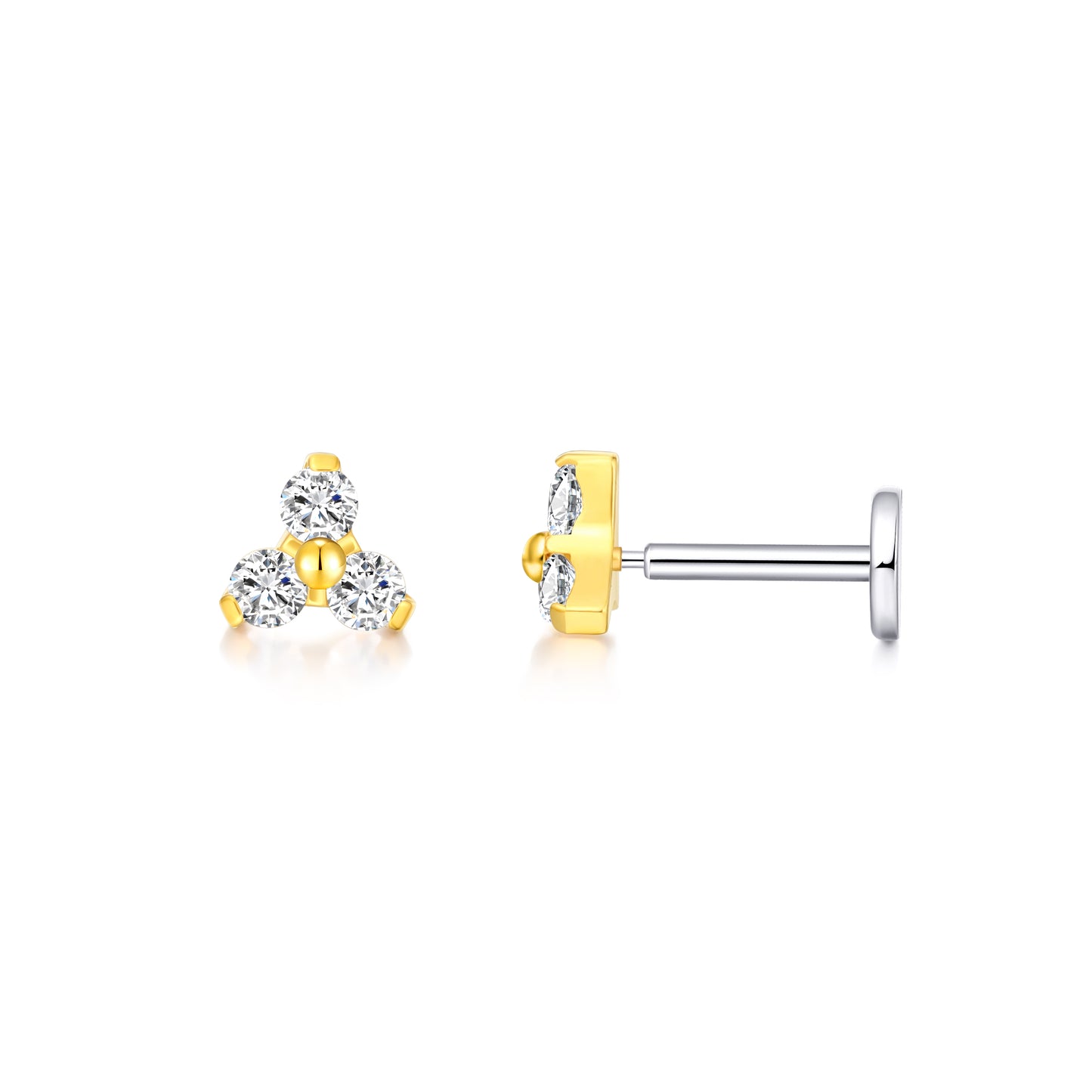 limerencia G23 Hypoallergenic 18g Flat Back Stud Earrings | F136 Implant Grade Titanium Press Fit Threadless Push Pop in Cartilage Helix Labret Lip Monroe Tragus Piercing Studs- Trinity CZ