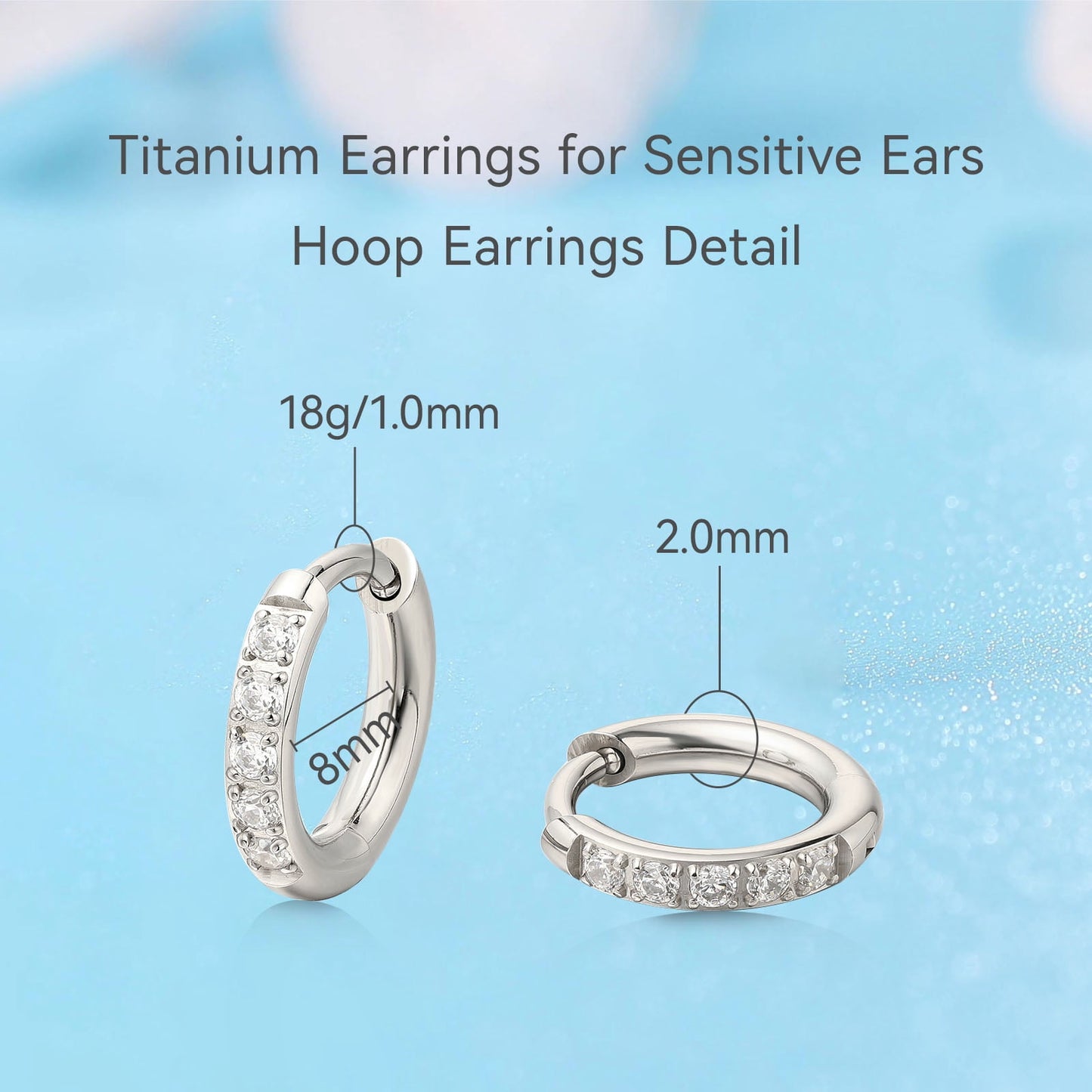 Limerencia Hypoallergenic Titanium Hoop Earrings, White Cubic Zirconia Earrings for Women Gift (8 mm)