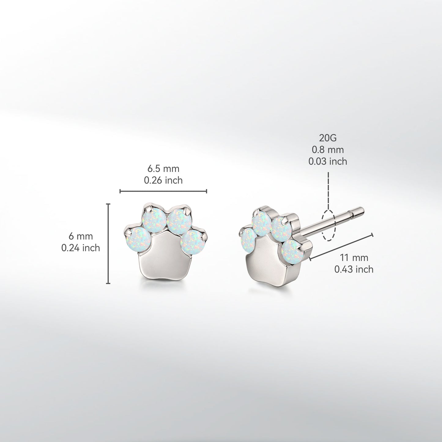 Limerencia G23 Pure Titanium Hypoallergenic Earrings | Cat Paws OPAL F136 Implant Grade Titanium Jewelry for Sensitive Ears