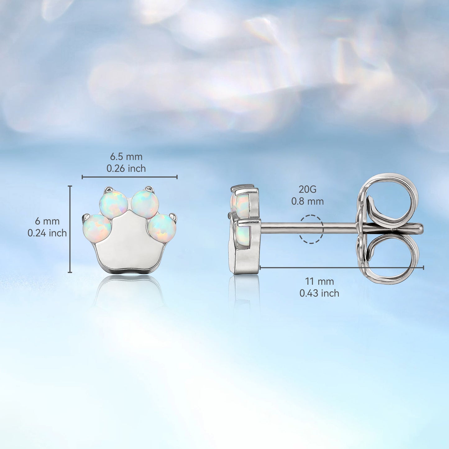 Limerencia G23 Pure Titanium Hypoallergenic Earrings | Cat Paws OPAL F136 Implant Grade Titanium Jewelry for Sensitive Ears