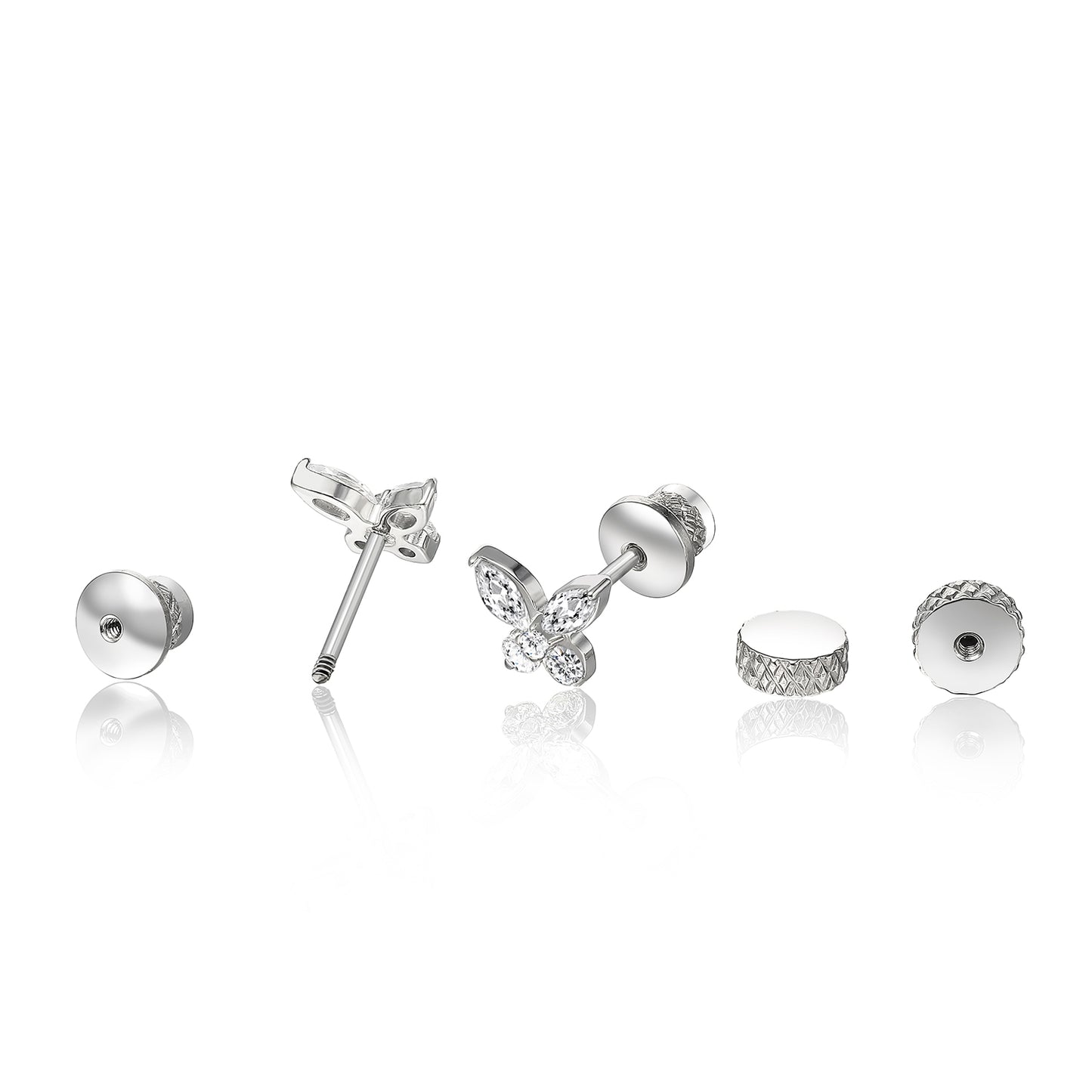 limerencia Hypoallergenic G23 Implant Grade Titanium Screw Back Earrings Tragus 20G Helix F136 Piercing Post for Girls' Sensitive Ears Cartilage- Butterfly White CZ