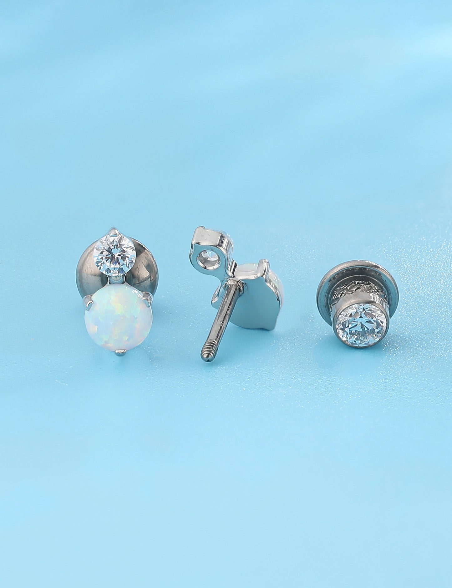 limerencia Hypoallergenic G23 Implant Grade Titanium Screw Back Earrings Tragus 20G Helix F136 Piercing Post for Girls' Sensitive Ears Cartilage- CZ + White Opal
