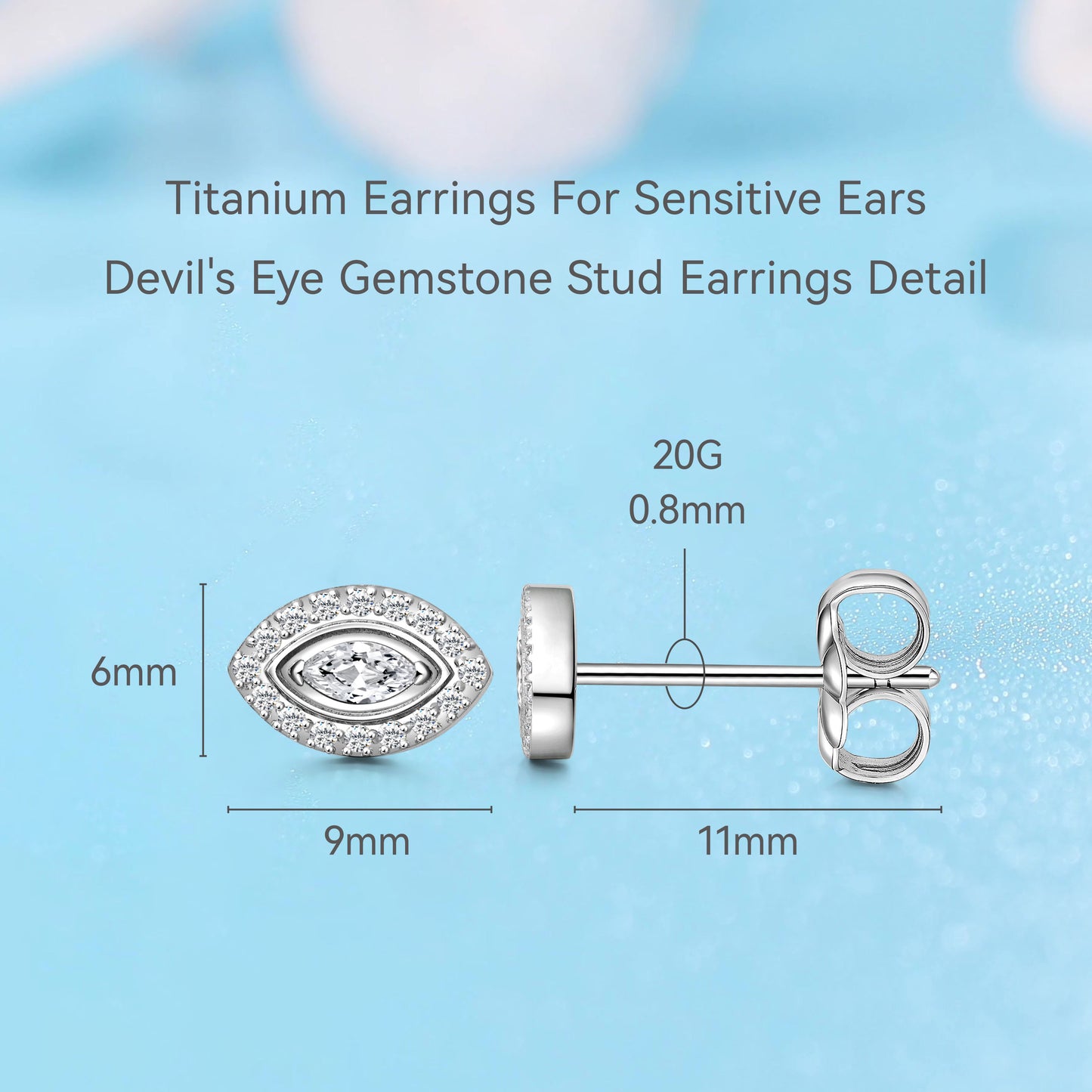 Limerencia Pure Titanium Hypoallergenic Earrings Evil Eye CZ Cluster Minimalist | G23 Implant Grade Piercing Fashion Jewelry For Sensitive Ears (Clear CZ)