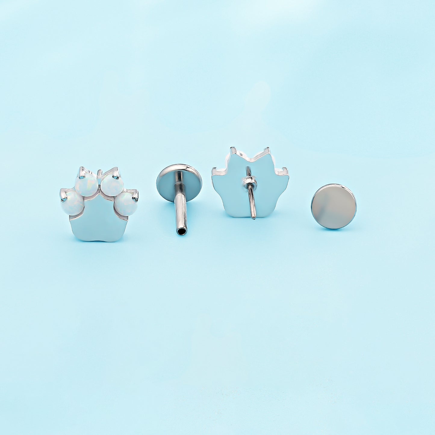 limerencia G23 Hypoallergenic 18g Flat Back Stud Earrings | F136 Implant Grade Titanium Press Fit Threadless Push Pop in Cartilage Helix Labret Lip Monroe Tragus Piercing Studs- Cat Paws Opal