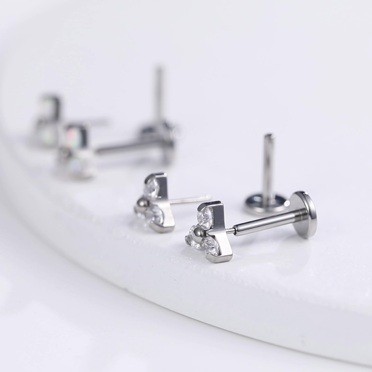 limerencia G23 Hypoallergenic 18g Flat Back Stud Earrings | F136 Implant Grade Titanium Press Fit Threadless Push Pop in Cartilage Helix Labret Lip Monroe Tragus Piercing Studs- Trinity CZ