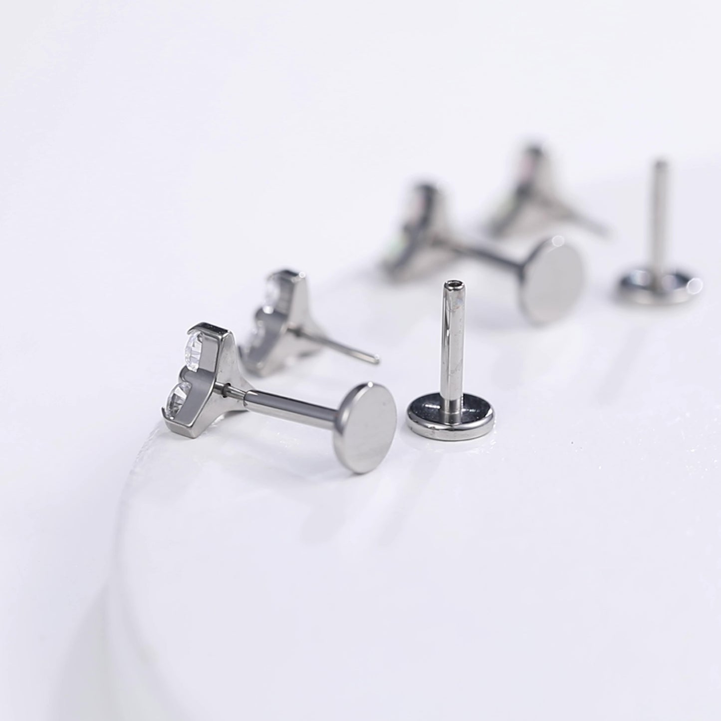 limerencia G23 Hypoallergenic 18g Flat Back Stud Earrings | F136 Implant Grade Titanium Press Fit Threadless Push Pop in Cartilage Helix Labret Lip Monroe Tragus Piercing Studs- Trinity CZ