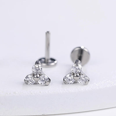 limerencia G23 Hypoallergenic 18g Flat Back Stud Earrings | F136 Implant Grade Titanium Press Fit Threadless Push Pop in Cartilage Helix Labret Lip Monroe Tragus Piercing Studs- Trinity CZ