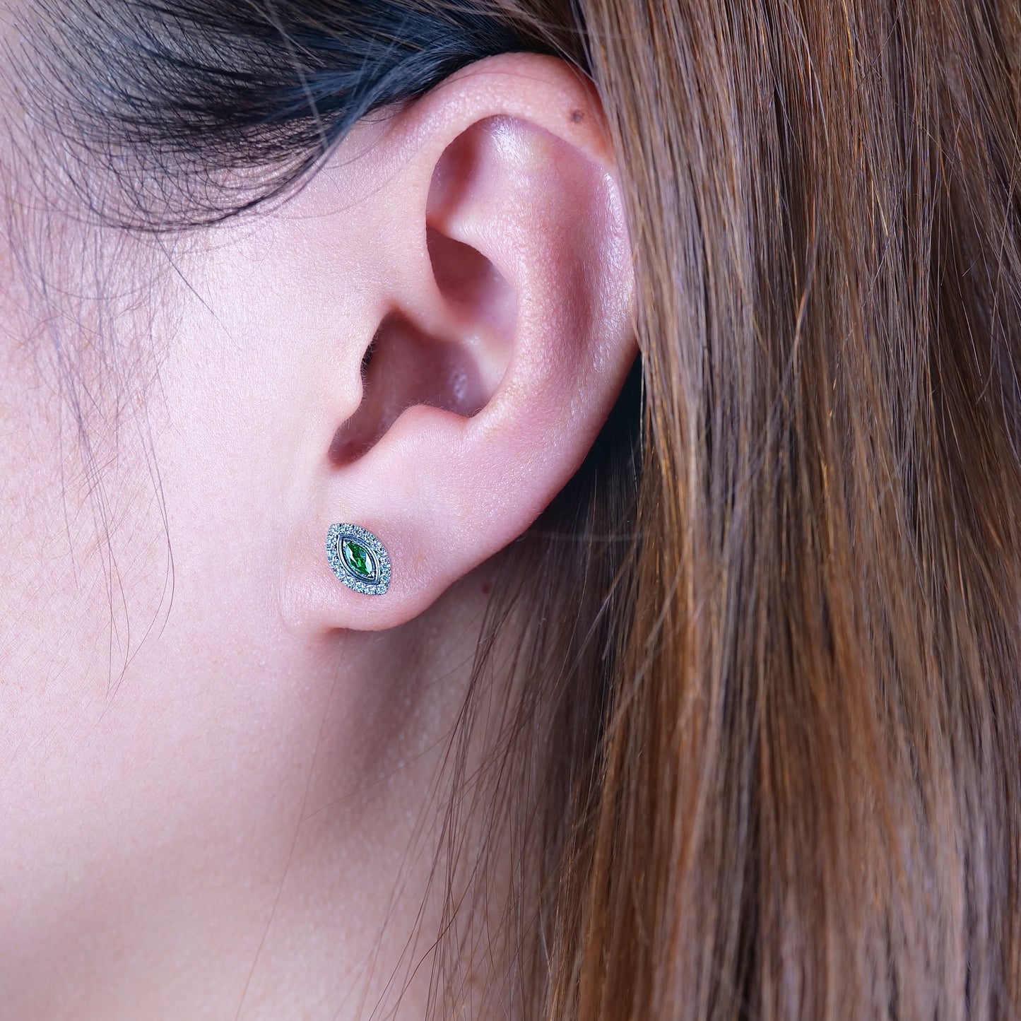 Limerencia Hypoallergenic F136 Pure Titanium Earrings, G23 Implant Grade Titanium Studs, Evil Eye Helix Studs with CZ Cluster, Minimalist Style for Women Sensitive Ears (Green Silver)