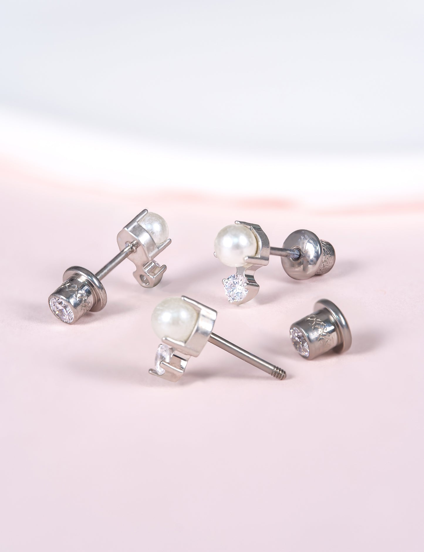 limerencia Hypoallergenic G23 Implant Grade Titanium Screw Back Earrings Tragus 20G Helix F136 Piercing Post for Girls' Sensitive Ears Cartilage- CZ + Pearl