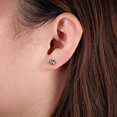 Limerencia Titanium Hypoallergenic Earrings Studs G23 for Women 5A Cubic Zirconia Helix Screw Back Implant Grade F136 Piercing Earrings for Sensitive Ears (Rainbow Quartz)