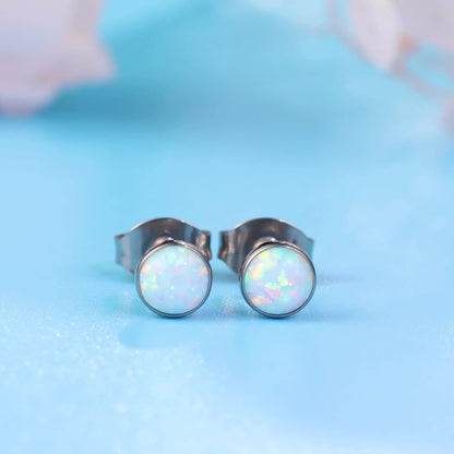 Limerencia Pure Titanium Hypoallergenic Earrings | Opal Stud Earrings | Minimalist,Implant Grade | Suitable for Sensitive Ears Delicate Jewelry